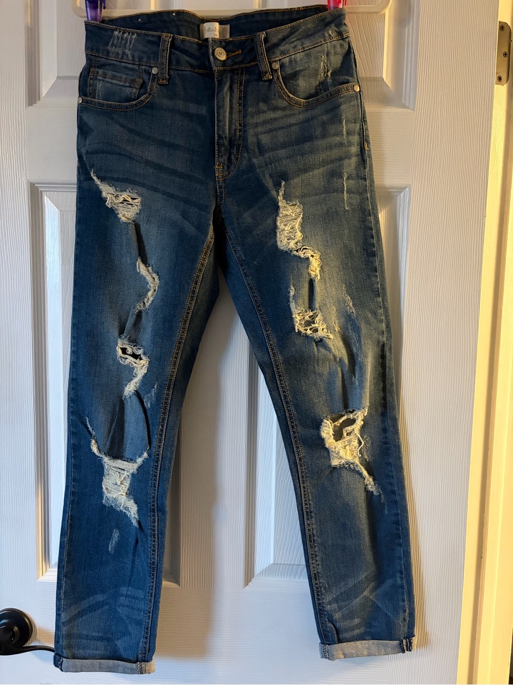 Altar'd State Distressed Dark Blue Wide-Leg Jeans